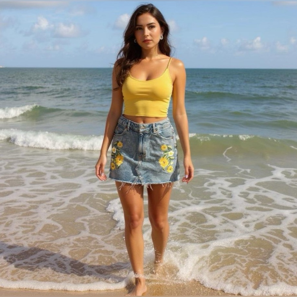 Top shop Moto Denim Embroidered Skirt
